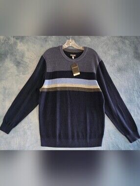 Van Heusen Crew Neck Sweater Mens Large Merino Wool Blend  Blue Gray New! NWT